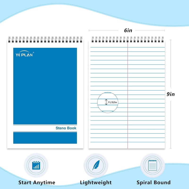 Yeplan Steno Pads Spiral Notebook 6x9 12 Pack, Top Spiral Notebook with Gregg Ruled White Paper, Notebooks & Writing Pads for School, College, Work, Office, Home, 60 Sheets, 6 Assorted Colors - Image 2